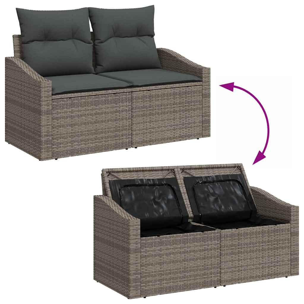 Garten-Sofa-Set mit Speicher 9 pcs Grau Poly Rattan